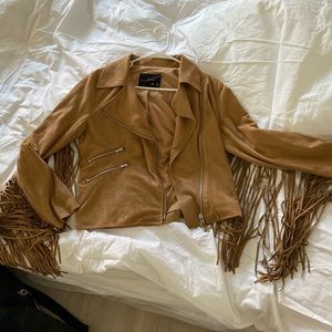 New brown faux suede jacket with fringes leather jacket blazer